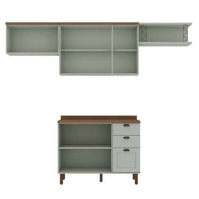 Cozinha Completa Iluminata 6 Portas 3 Gavetas 100% Mdf Mint/ébano - Genialflex