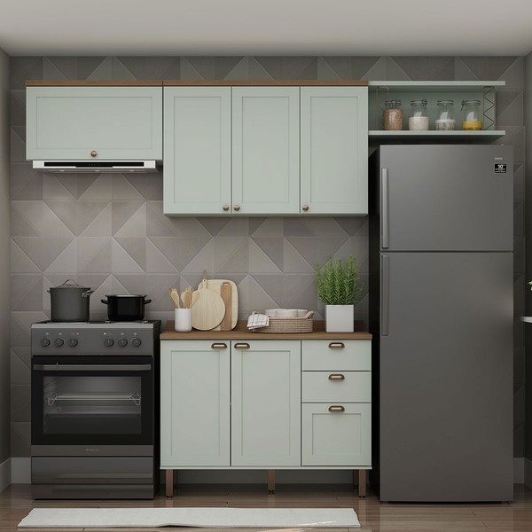 Cozinha Completa Iluminata 6 Portas 3 Gavetas 100% Mdf Mint/ébano - Genialflex
