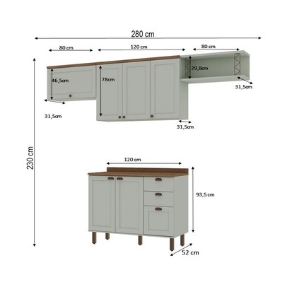 Cozinha Completa Iluminata 6 Portas 3 Gavetas 100% Mdf Mint/ébano - Genialflex