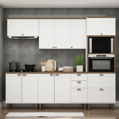 Cozinha Completa Iluminata 10 Portas 4 Gavetas 100% Mdf Branco/ébano - Genialflex