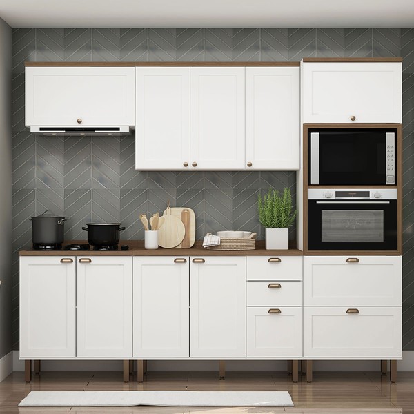 Cozinha Completa Iluminata 10 Portas 4 Gavetas 100% Mdf Branco/ébano - Genialflex