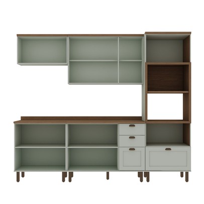 Cozinha Completa Iluminata 10 Portas 4 Gavetas 100% Mdf Mint/ébano - Genialflex