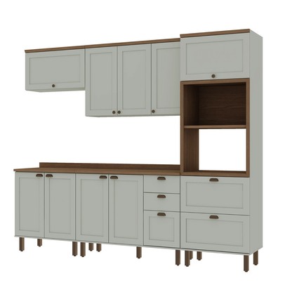 Cozinha Completa Iluminata 10 Portas 4 Gavetas 100% Mdf Mint/ébano - Genialflex