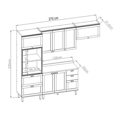 Cozinha Completa Luna 8 Portas 4 Gavetas 100% Mdf Branco Fosco - Genialflex