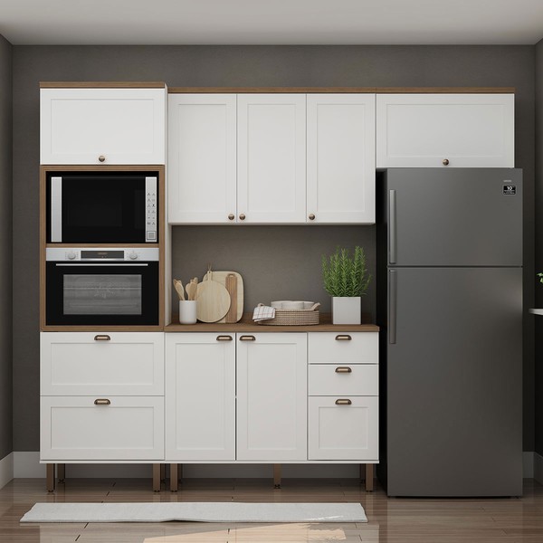 Cozinha Completa Luna 8 Portas 4 Gavetas 100% Mdf Branco Fosco - Genialflex