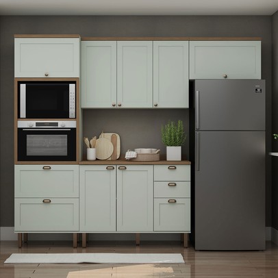 Cozinha Completa Luna 8 Portas 4 Gavetas 100% Mdf Mint/ébano - Genialflex