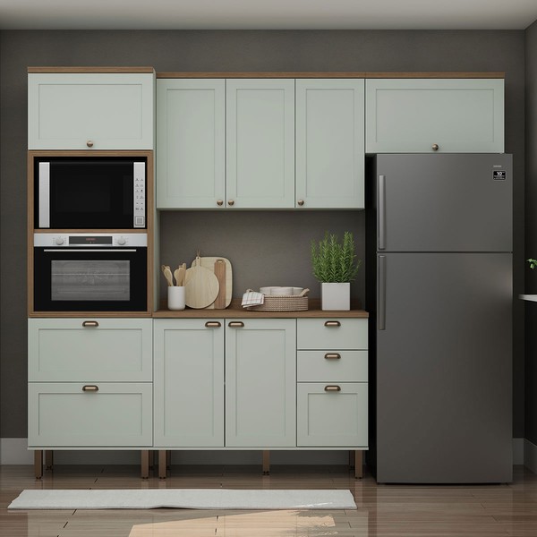 Cozinha Completa Luna 8 Portas 4 Gavetas 100% Mdf Mint/ébano - Genialflex