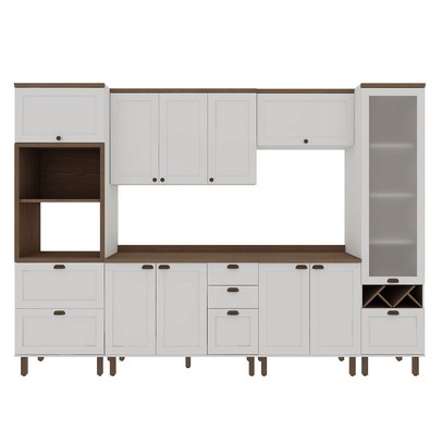 Cozinha Completa Ayla 11 Portas 5 Gavetas 100% Mdf com Vidro Branco Fosco - Genialflex