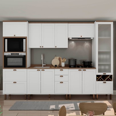 Cozinha Completa Ayla 11 Portas 5 Gavetas 100% Mdf com Vidro Branco Fosco - Genialflex