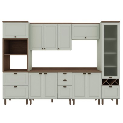 Cozinha Completa Ayla 11 Portas 5 Gavetas 100% Mdf com Vidro Verde Mint - Genialflex