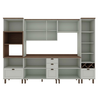 Cozinha Completa Ayla 11 Portas 5 Gavetas 100% Mdf com Vidro Verde Mint - Genialflex