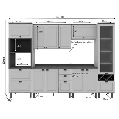 Cozinha Completa Ayla 11 Portas 5 Gavetas 100% Mdf com Vidro Verde Mint - Genialflex