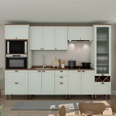 Cozinha Completa Ayla 11 Portas 5 Gavetas 100% Mdf com Vidro Verde Mint - Genialflex