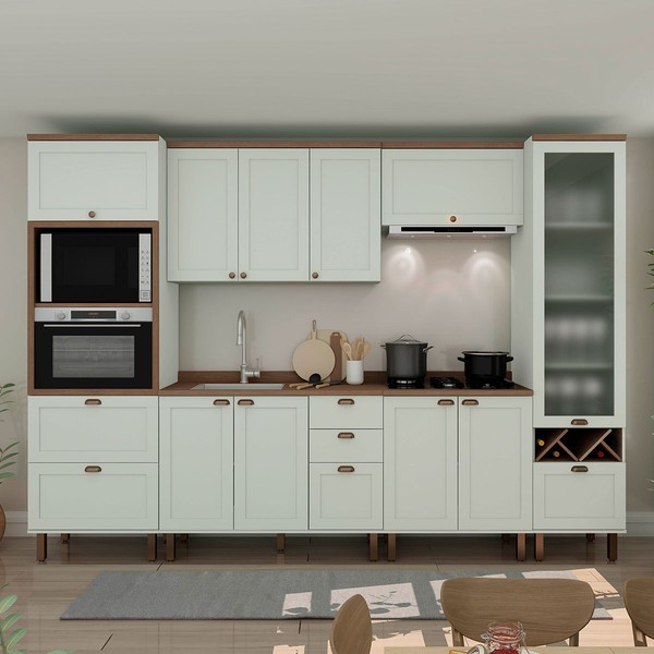 Cozinha Completa Ayla 11 Portas 5 Gavetas 100% Mdf com Vidro Verde Mint - Genialflex