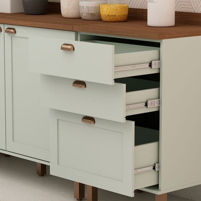 Cozinha Completa Ayla 11 Portas 5 Gavetas 100% Mdf com Vidro Verde Mint - Genialflex