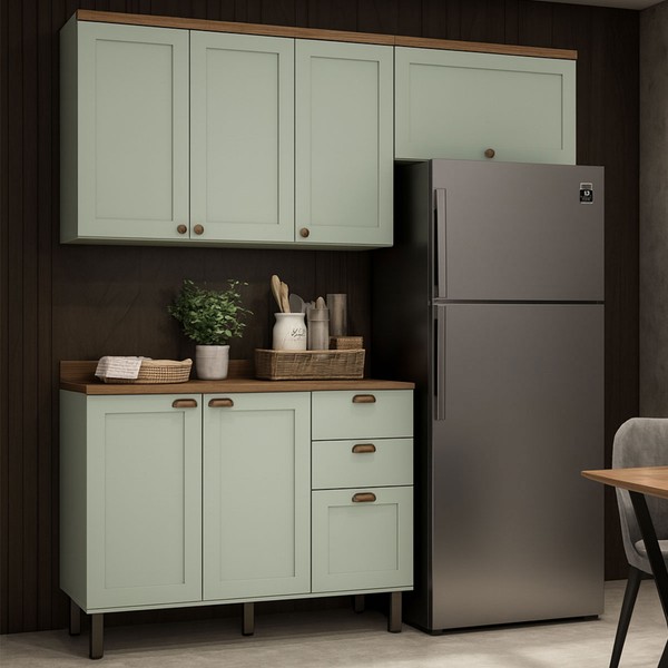 Cozinha Compacta Flora 6 Portas 3 Gavetas 100% Mdf Mint - Genialflex