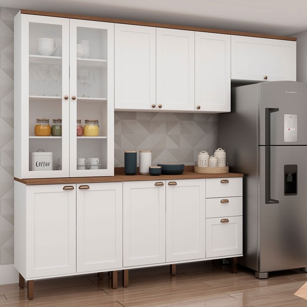 Cozinha Completa Iluminata 10 Portas 3 Gavetas 100% Mdf com Vidro Branco/ébano - Genialflex
