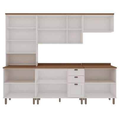 Cozinha Completa Iluminata 12 Portas 3 Gavetas com Vidro 100% Mdf Branco/ébano - Genialflex