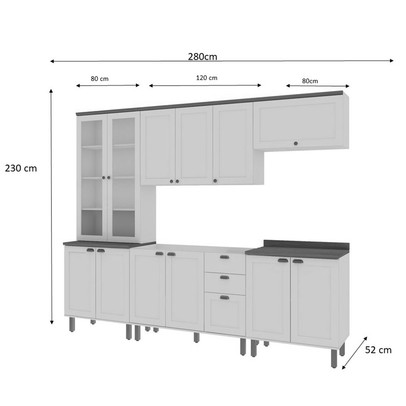 Cozinha Completa Iluminata 12 Portas 3 Gavetas com Vidro 100% Mdf Mint/ébano - Genialflex