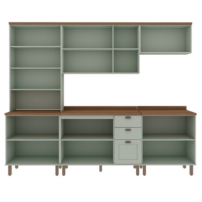 Cozinha Completa Iluminata 12 Portas 3 Gavetas com Vidro 100% Mdf Mint/ébano - Genialflex