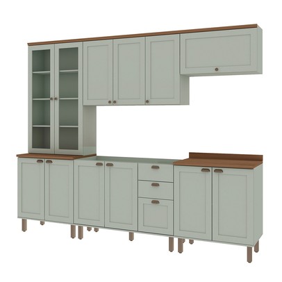 Cozinha Completa Iluminata 12 Portas 3 Gavetas com Vidro 100% Mdf Mint/ébano - Genialflex