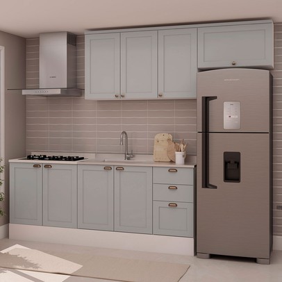 Cozinha Completa Iluminata 8 Portas 3 Gavetas 100% Mdf Branco/Fendi - Genialflex