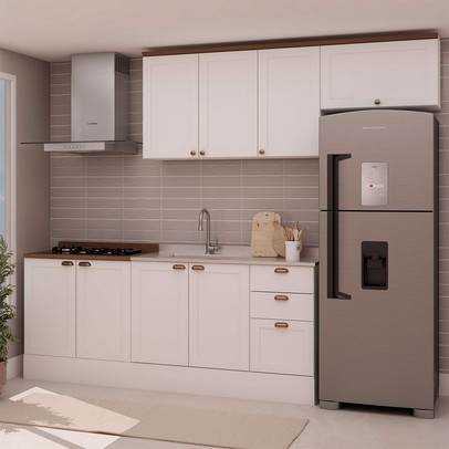 Cozinha Completa Iluminata 8 Portas 3 Gavetas 100% Mdf Branco/ébano - Genialflex