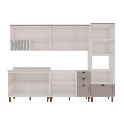 Cozinha Completa Iluminata Luna 10 Portas 4 Gavetas 100% Mdf com Vidro Branco/Fendi - Genialflex