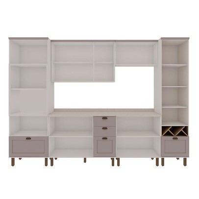 Cozinha Completa Iluminata Ayla 10 Portas 3 Gavetas 100% Mdf com Vidro Branco/Fendi/Mineral - Genialflex