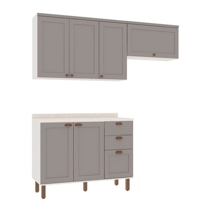 Cozinha Compacta Iluminata Flora 6 Portas 3 Gavetas Branco/Fendi/Mineral - Genialflex