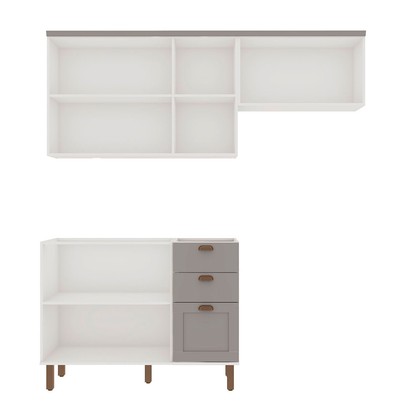 Cozinha Compacta Iluminata Flora 6 Portas 3 Gavetas Branco/Fendi/Mineral - Genialflex