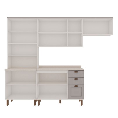 Cozinha Completa Iluminata 10 Portas 3 Gavetas 100% Mdf com Vidro Branco/Fendi/Mineral - Genialflex