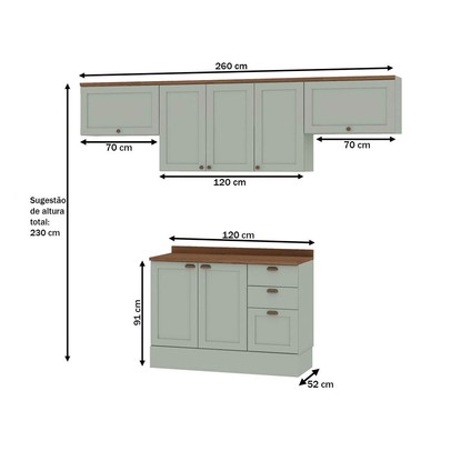 Cozinha Compacta Iluminata 7 Portas 3 Gavetas 100% Mdf Mint/ébano - Genialflex