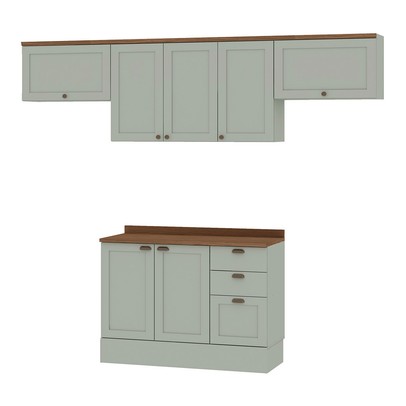 Cozinha Compacta Iluminata 7 Portas 3 Gavetas 100% Mdf Mint/ébano - Genialflex
