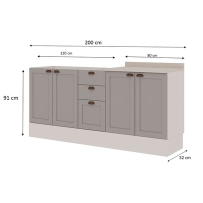 Balcão de Cozinha Iluminata 4 Portas 3 Gavetas 100% Mdf Branco/Fendi - Genialflex