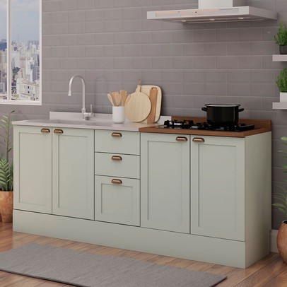 Balcão de Cozinha Iluminata 4 Portas 3 Gavetas 100% Mdf Mint/ébano - Genialflex