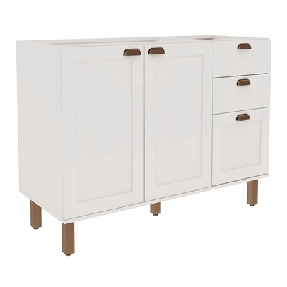 Balcão de Cozinha para Pia 2 Portas 3 Gavetas Branco Fosco 1532 - Genialflex