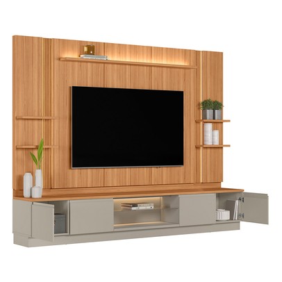 Estante para TV Até 75 Polegadas Magnum 2 Portas 2 Gavetas com Led Canela/Gris Fosco - Linea Brasil