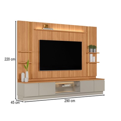 Estante para TV Até 75 Polegadas Magnum 2 Portas 2 Gavetas com Led Canela/Gris Fosco - Linea Brasil