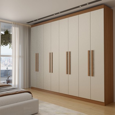Guarda-Roupa Casal Bréscia 8 Portas 4 Gavetas Jatoba/Areia - Panorama Móveis