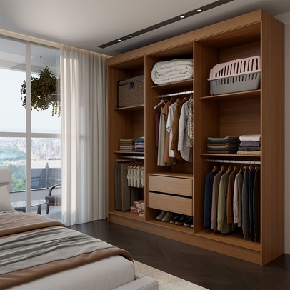 Guarda-Roupa Casal Palermo 6 Portas 2 Gavetas com Espelho Jatoba/Areia - Panorama Móveis