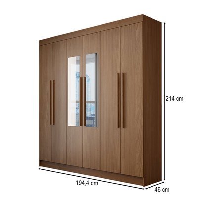 Guarda-Roupa Casal Palermo 6 Portas 2 Gavetas com Espelho Jatoba/Areia - Panorama Móveis