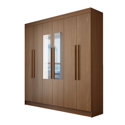 Guarda-Roupa Casal Palermo 6 Portas 2 Gavetas com Espelho Jatoba/Areia - Panorama Móveis
