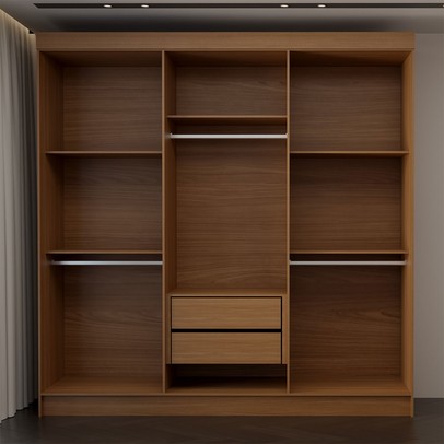 Guarda-Roupa Casal Palermo 6 Portas 2 Gavetas com Espelho Jatoba/Areia - Panorama Móveis