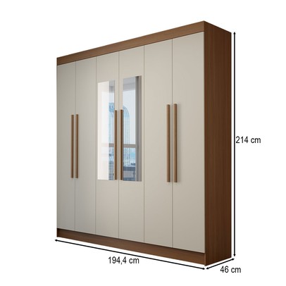 Guarda-Roupa Casal Palermo 6 Portas 2 Gavetas com Espelho Jatoba - Panorama Móveis