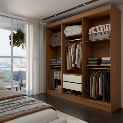 Guarda-Roupa Casal Palermo 6 Portas 2 Gavetas com Espelho Jatoba - Panorama Móveis