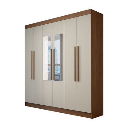 Guarda-Roupa Casal Palermo 6 Portas 2 Gavetas com Espelho Jatoba - Panorama Móveis