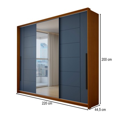 Guarda-Roupa Casal Genebra  3 Portas 4 Gavetas com Espelho Freijó/Azul - Panorama Móveis