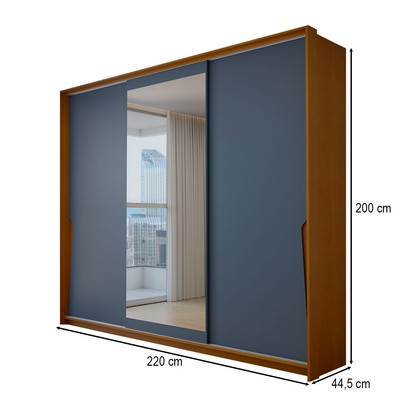 Guarda-Roupa Casal Mônaco 3 Portas 4 Gavetas com Espelho Freijó/Azul - Panorama Móveis