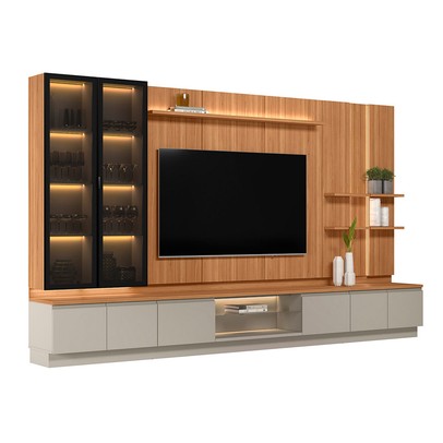 Estante para TV Até 75 Polegadas Magnum 6 Portas 2 Gavetas com Led Canela/Gris Fosco - Linea Brasil